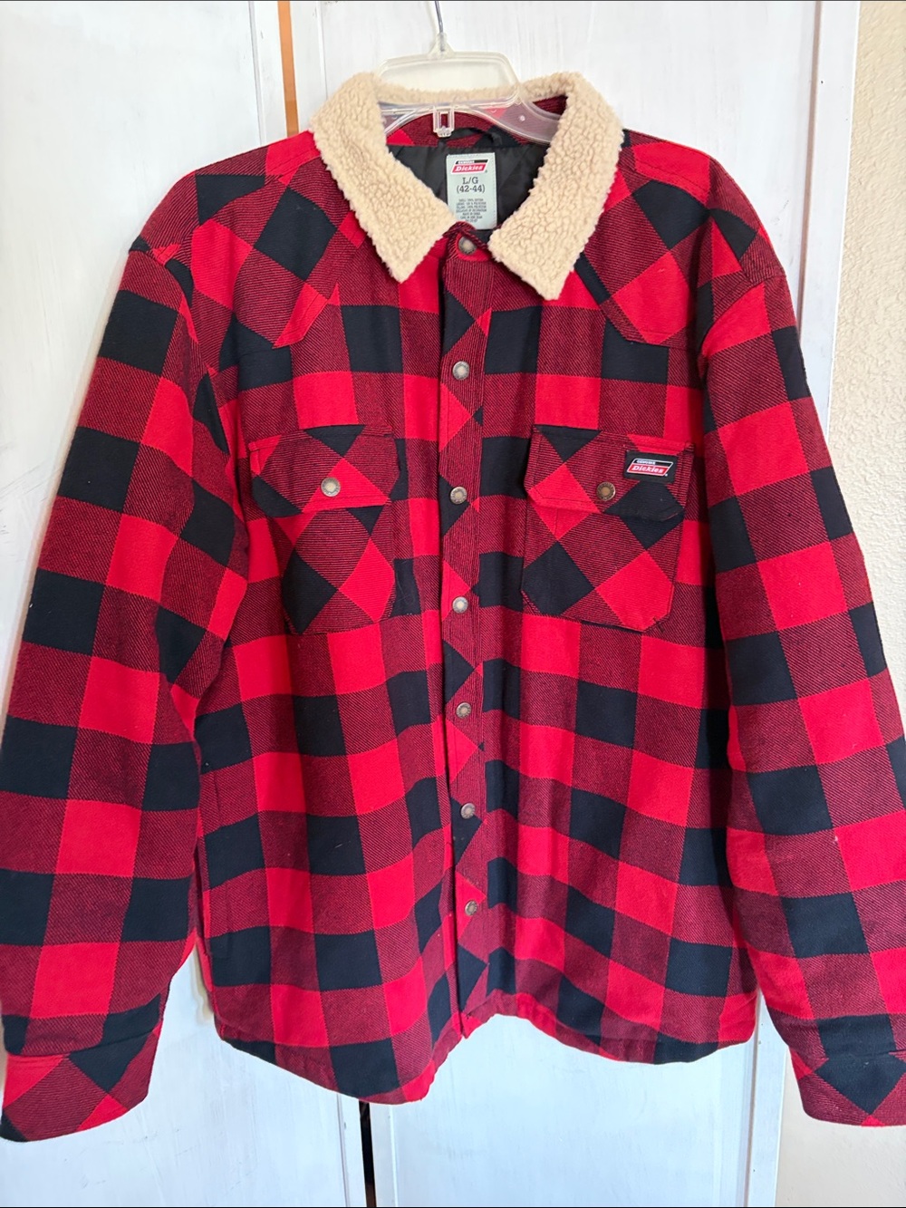 Dickies Red & Black flannel Plaid Sherpa Collar Jacket